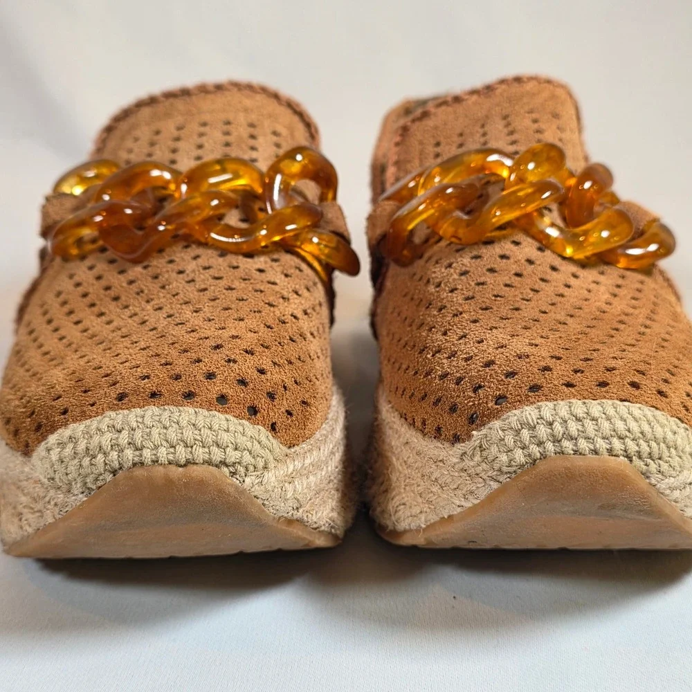 Dolce Vita Jhenee Tan Suede Espadrille Platform Sneakers Womens 9 Chunky Chain